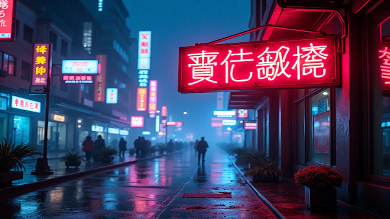 Cyberpunk City Neon Hanzi Massage Sign